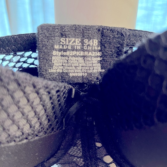 Black bra, 34B, lightly padded, underwire, mesh back - Picture 2 of 2